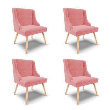Imagem de Kit 04 Cadeiras de Jantar Liz Suede Rosê Pés Palito Natural - D'Rossi