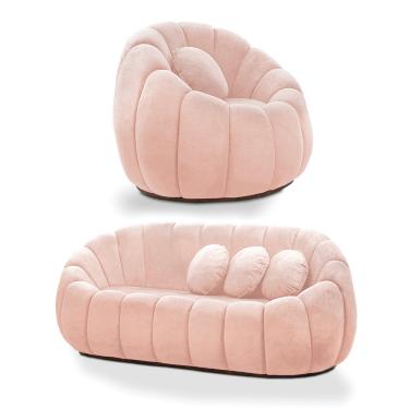 Imagem de Sofá 2 Lugares com Poltrona Orgânica Fixa Cloud Bouclê Rosê E03 - D'Rossi