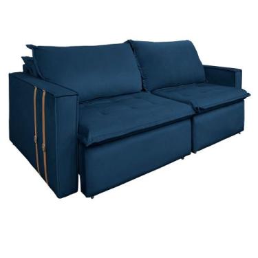Imagem de Sofá Retrátil Reclinável 2 lugares 180 cm México Veludo Azul Marinho K