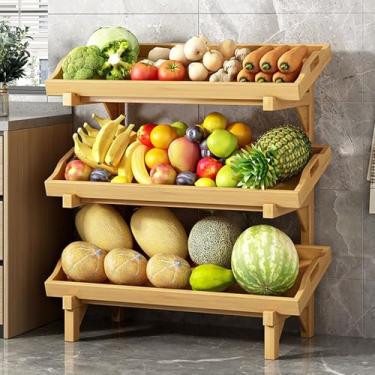 Imagem de Suporte de exibição de prateleira de lanche comercial, rack de armazenamento de frutas e vegetais de madeira independente com guarda-corpos, prateleira destacável de lanche de supermercado para casa