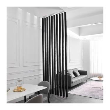 Imagem de Divisória de madeira do chão ao teto - Coluna divisória de parede de altura ajustável para sala de estar, escritório, varanda - ripas de madeira preta (110 x 155 cm / 44 x 61 pol.)
