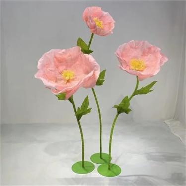 Imagem de Conjunto de 3 flores de papel grandes - adereços de flores artificiais gigantes para decoração de casa, festa, decoração de casamento e exibição de janela - decoração de flores falsas grandes