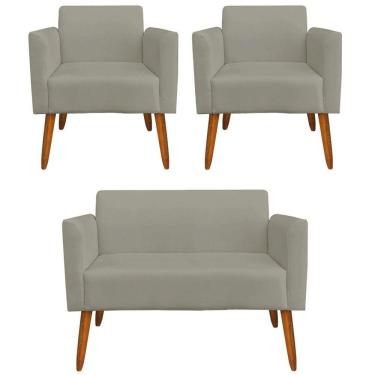 Imagem de Namoradeira E 2 Poltronas Pés Palito Madeira Suede Nude