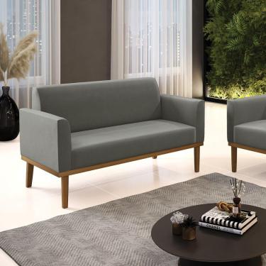 Imagem de Poltrona Namoradeira Decorativa Pés Fixo Em Madeira Castanho Suede Grafite