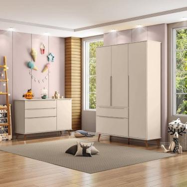 Imagem de Conjunto de Bebê com 1 Guarda-roupa e 1 Cômoda em Mdf Melinda Off White