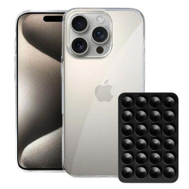 Imagem de Kit Capa Crystal Slim para Iphone 15 Pro +  Ventosa - Preta