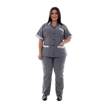 Imagem de Plus Size - Conjunto de Calça e jaleco em Tecido Algodão com detalhes 