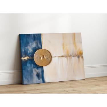 Imagem de Quadros Decorativos para Sala Quarto Abstrato Azul e Bege 130x90 Linha