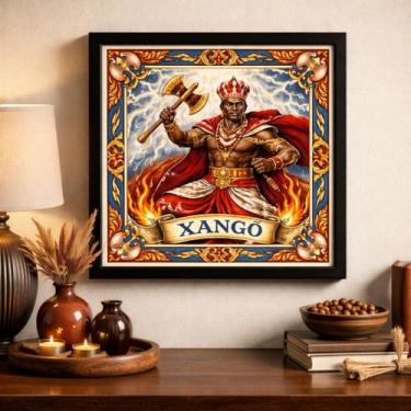 Imagem de Quadro Estilo Azulejo Orixá Xangô 33x33cm Mold Preta - Quadros On-line