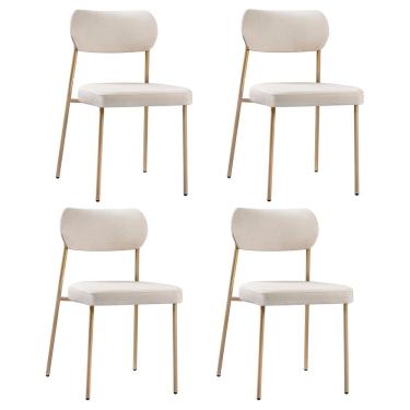 Imagem de Kit 04 Cadeiras Sala de Jantar Lavínia Estofada Base Champagne Linho Bege - Desk Design