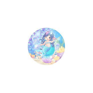 Imagem de Painel de Lona Redondo Sereia e Golfinho Tons de Azul Escamas Fundo do