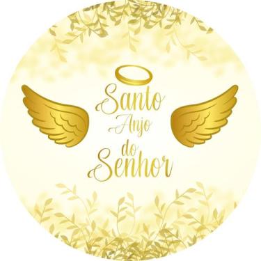 Imagem de Painel de Tecido Sublimado Redondo Santo Anjo Da Guarda Dourado c/ Elá