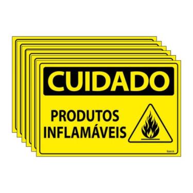 Imagem de Combo 6 Placas De Sinalização Cuidado Produtos Inflamáveis 30x20 Ecom 