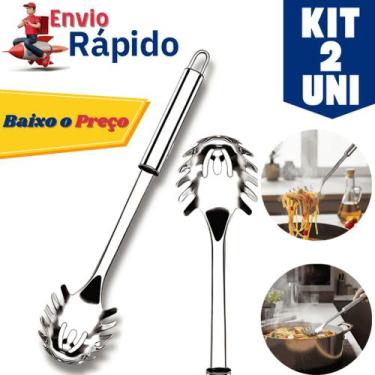 Imagem de Kit 2 unidades Pegador De Macarrão Massa Inox Grande Utensilio De Cozi