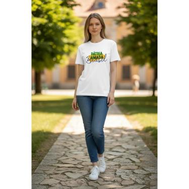 Imagem de Camiseta Feminina Estilosa Dia a Dia Brasil Pátria Amada Manga Curta em Algodão do P ao G1-Feminino