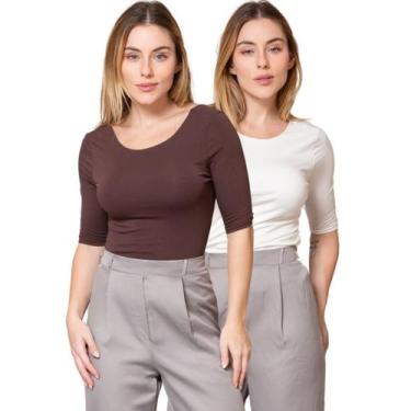 Imagem de Kit 2 Blusas Feminina Manga 3/4 com Abertura nas Costas - Maranne, Kit