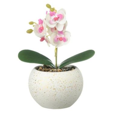 Imagem de Vaso Decorativo Cerâmica Flor Orquídea Artificial Vasinho Planta Arran
