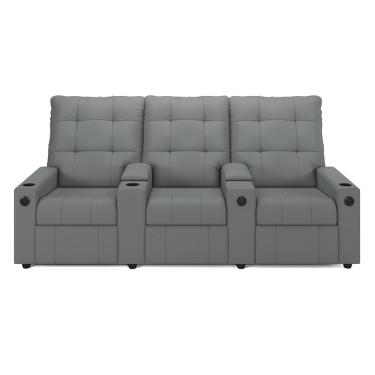Imagem de Poltrona Reclinável Para Cinema Parma FH1 3 Lugares Couro Sintético Cinza D'Rossi