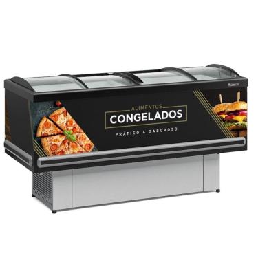 Imagem de Expositor Ilha Plus Dupla Ação Vidro Curvo Gesv190c Preto Gelopar 110V