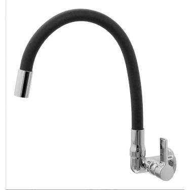 Imagem de Torneira de Cozinha C61 1-4 de Volta para Parede em Latão com Bica Giratória Flexível P...