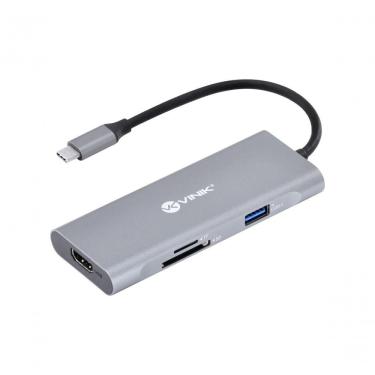 Imagem de Hub USB Tipo C 7 em 1 HC-7 com 3 USB 3.0, Leitor de Cartão SD-TF, HDMI 4K 30HZ e Power Delivery 60W Vinik
