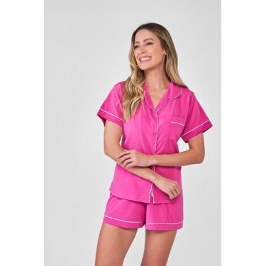 Imagem de Pijama Feminino Toque De Seda Americano Diamante - Praqnome, Rosa, P