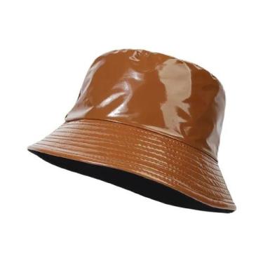 Imagem de Chapéu Bucket Unissex Impermeável De Couro PU Estilo Hip-Hop Brilhante