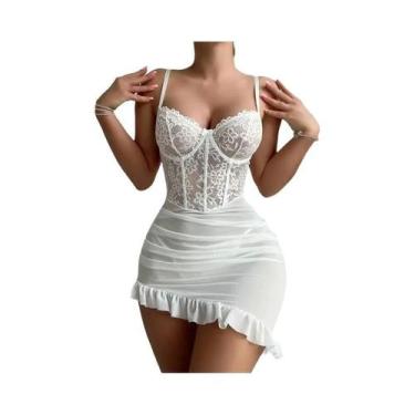 Imagem de Conjunto De Sutiã Transparente E Tanga Feminino, Camisola Delicada Com