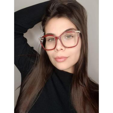 Imagem de Armação Óculos de Grau Feminina Quadrado Palm Bordo-Feminino