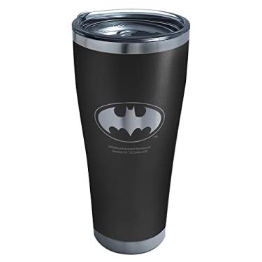 Imagem de Tervis Copo de viagem com logotipo do Batman gravado em ônix Shadow copo de viagem com isolamento térmico de parede tripla mantém as bebidas frias e quentes, 850 g Legacy, Onyx Shadow, 1 unidade