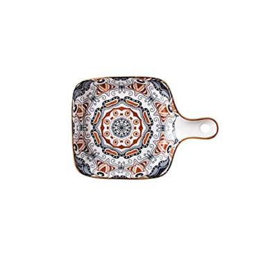 Imagem de Prato de cerâmica GUIPAIHAI com alça única padrão criativo decoração panela de jantar utensílios domésticos tigelas de assar pratos de salada (cor : D)