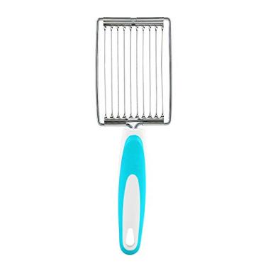 Imagem de Cortador de carne de almoço, cortador de queijo e batata, cortador de aço inoxidável com alça para ovo presunto frutas tomate, cortar fatias uniformemente grossas, ferramenta de corte de alimentos para cozinha (azul)