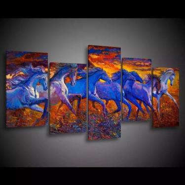 Imagem de Quadro Decorativo 129x63 Sala Quarto Cavalos