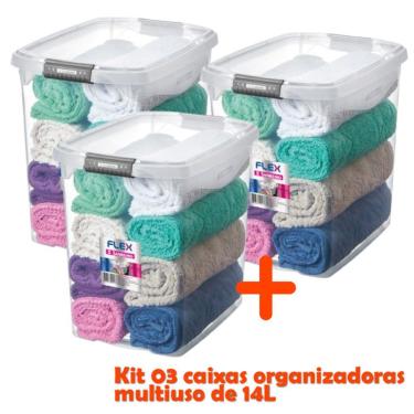 Imagem de Kit 3 Caixa Organizadora 14l Multiuso Porta Utensílios Closet Armário Roupas - Sanremo