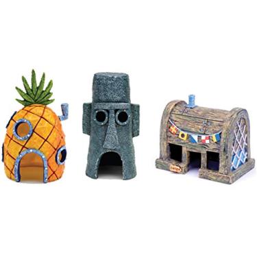 Imagem de Penn-Plax Bob Esponja Calça Quadrada (oficialmente licenciada) Ornamentos de Decoração de Aquário | Vários Designs e Pacotes (Combo Grande para Casa e Trabalho (SBRK3NH))