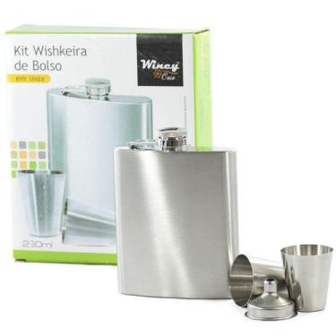 Imagem de Cantil 230ml + 2 Copos De Dose 30ml E Funil De Inox Na Caixa - Wincy