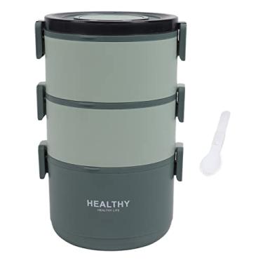 Imagem de Lancheira empilh¨¢vel para casa, design de compartimento destac¨¢vel de tr¨ºs camadas, caixa redonda port¨¢til para piquenique no escrit¨®rio dom¨¦stico para estudantes(green), Garrafa t¡§|rmica infanti