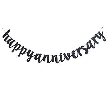 Imagem de Banner Happy Anniversary, decoração de placa de papel preto engraçado para artigos de festa de aniversário de casamento