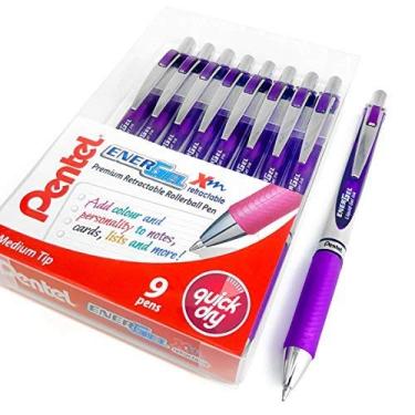 Imagem de Caneta de tinta de gel líquido retrátil EnerGel Pentel XM BL77 – 0,7 mm – 52% reciclada – Carteira de 9 – Roxa