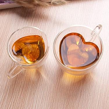 Imagem de Azoepart Canecas de café de vidro de parede dupla, xícara em forma de coração, canecas de chá com leite cappuccino com alça, caneca isolada de borossilicato transparente para sorvete de suco de leite, 180ml