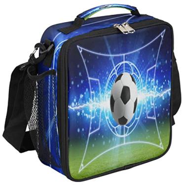 Imagem de Lancheira de futebol infantil futebol esporte isolado lancheira sacola para meninas meninos, bolsa de preparação de refeições congelável refrigerador com alça de ombro recipiente de almoço à prova d'água para piquenique de escritório escolar