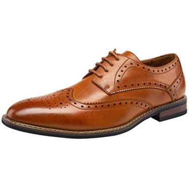 Imagem de Jousen Sapato social masculino bico bico bico asa brogue oxford sapatos formais para homens negócios Derby sapatos, 601-wingtip amarelo marrom, 42