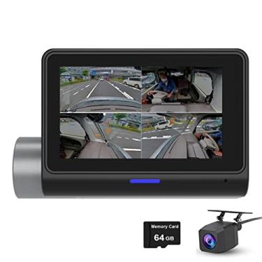 Imagem de XRC TECH Câmera veicular panorâmica de 360 graus de 5 vias, câmeras dianteiras esquerda direita interna e traseira 2K + 1080P, trilho GPS integrado, tela sensível ao toque de 3 polegadas, sensor G de visualização de estacionamento reverso automático