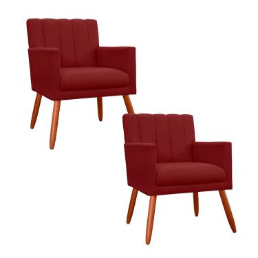 Imagem de Jogo 2 Poltronas Decorativa Para Sala de Sala de Estar Cecília Suede Vermelho Bordo - LM DECOR