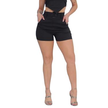 Imagem de Shorts Feminino Curto Bengaline Básico Detalhes Cinto Cintura Tendência-Feminino