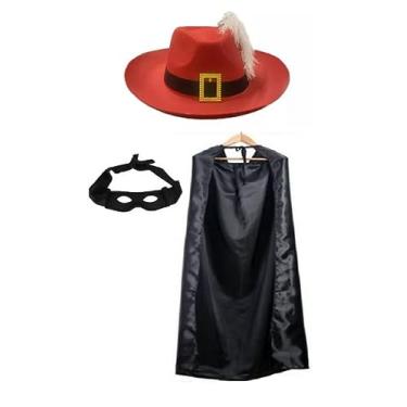 Imagem de Fantasia De Mosqueteiro c/Capa Máscara e Chapéu Cor: Vermelho
