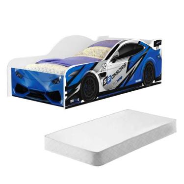 Cama Solteiro Carro stock car Azul - Móveis Bela