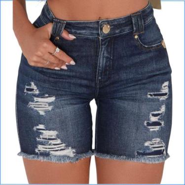 Short Jeans Cintura Alta Feminino Desfiado Roupas Femininas - R$ 58,41