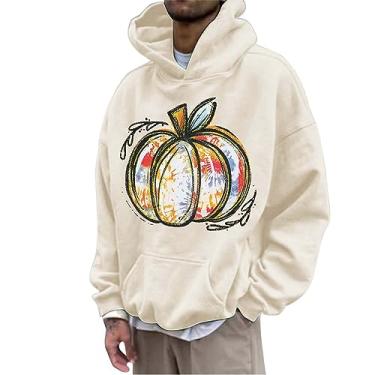 Imagem de Moletons com capuz para homens abóbora estampado colorido Halloween Costumn moletom de manga comprida casual slim fit pulôver roupas, Caqui, XX-Large