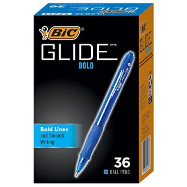 Imagem de BIC Canetas esferográficas Glide Velocity, ponta grossa (1,6 mm), canetas de tinta azul, barril translúcido, pacote com 36 unidades (VLGB361-BLU)
